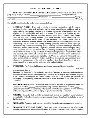 Colorado Trim Carpenter Contract for Contractor  Form