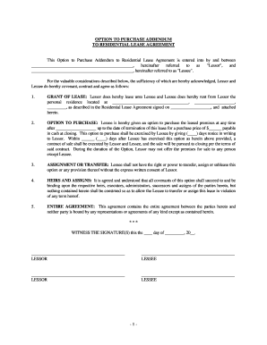 This Option to Purchase Addendum to Residential Lease Agreement is Entered into by and between  Form