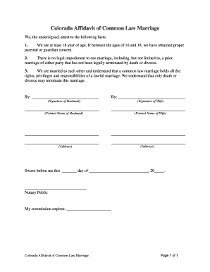 Common Law Marriage Colorado  Form