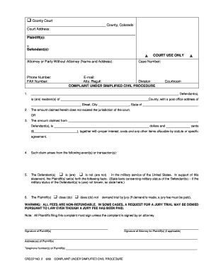 Colorado Civil Procedure  Form