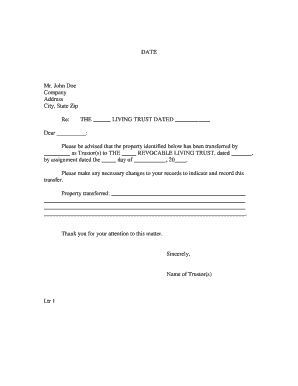 Colorado Letter to Lienholder to Notify of Trust  Form