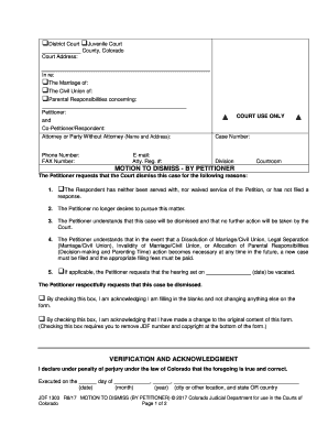 Fill and Sign the Colorado Motion Dismiss Form