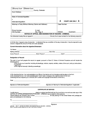 Notice Appeal Form Colorado