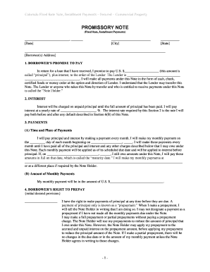 Colorado Colorado Installments Fixed Rate Promissory Note Secured by Commercial Real Estate  Form