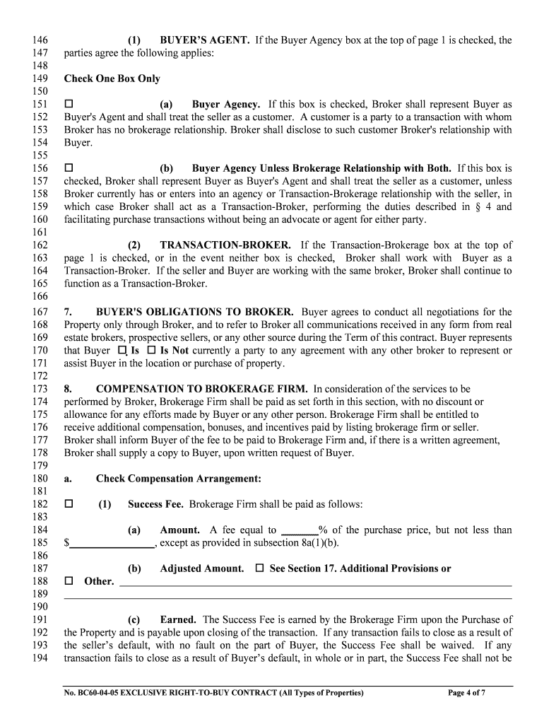 Colorado Exclusive Right to Buy Contract for All Property Types  Form