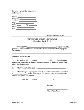 Connecticut Lien  Form