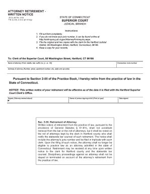 Connecticut Attorney Retirement Written Notice  Form