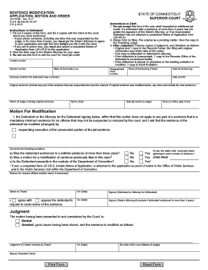 Connecticut Sentence Modification Application, Motion and Order  Form