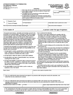 Connecticut Affidavit Consent to Termination of Parental Rights  Form