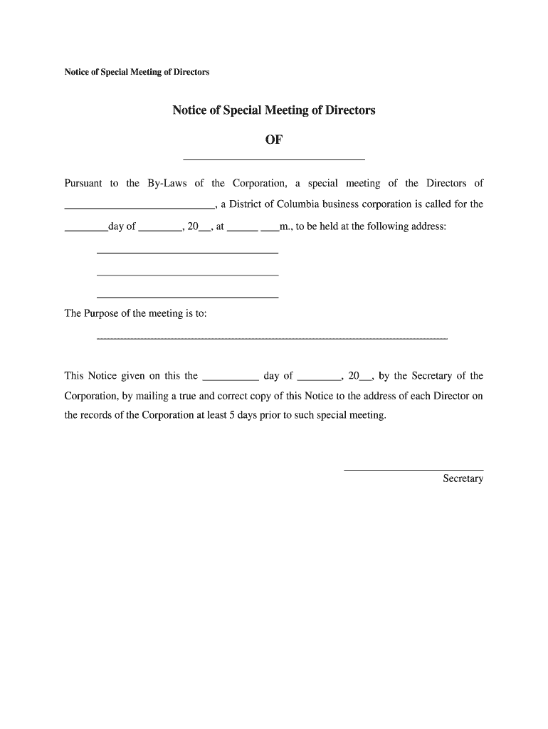 District of Columbia Notices, Resolutions, Simple Stock Ledger and Certificate  Form