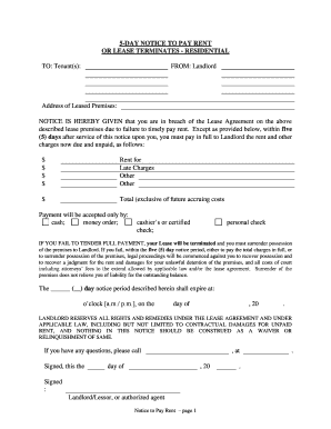 5 Days Notice  Form