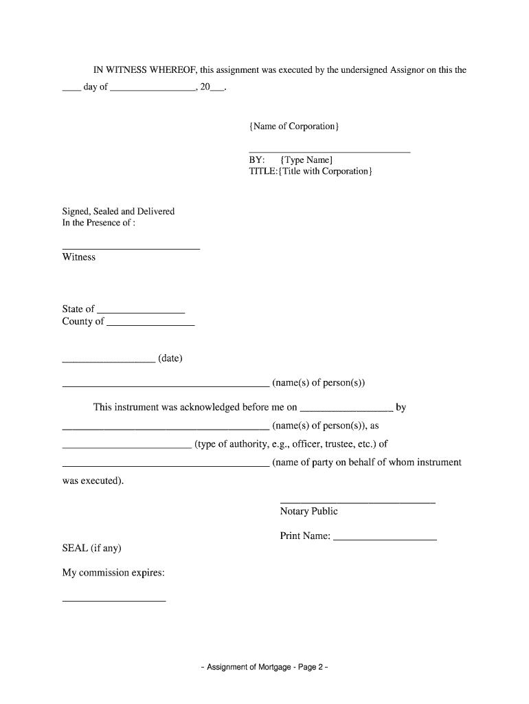 Delaware Assignment of Mortgage by Corporate Mortgage Holder  Form