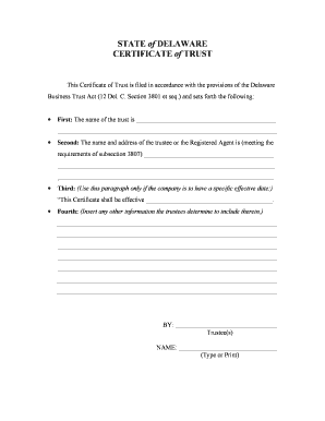 Delaware Business Trust Certificate  Form