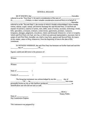 Florida General Release of a Claim  Form