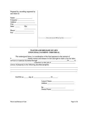 Florida Release Lien Form