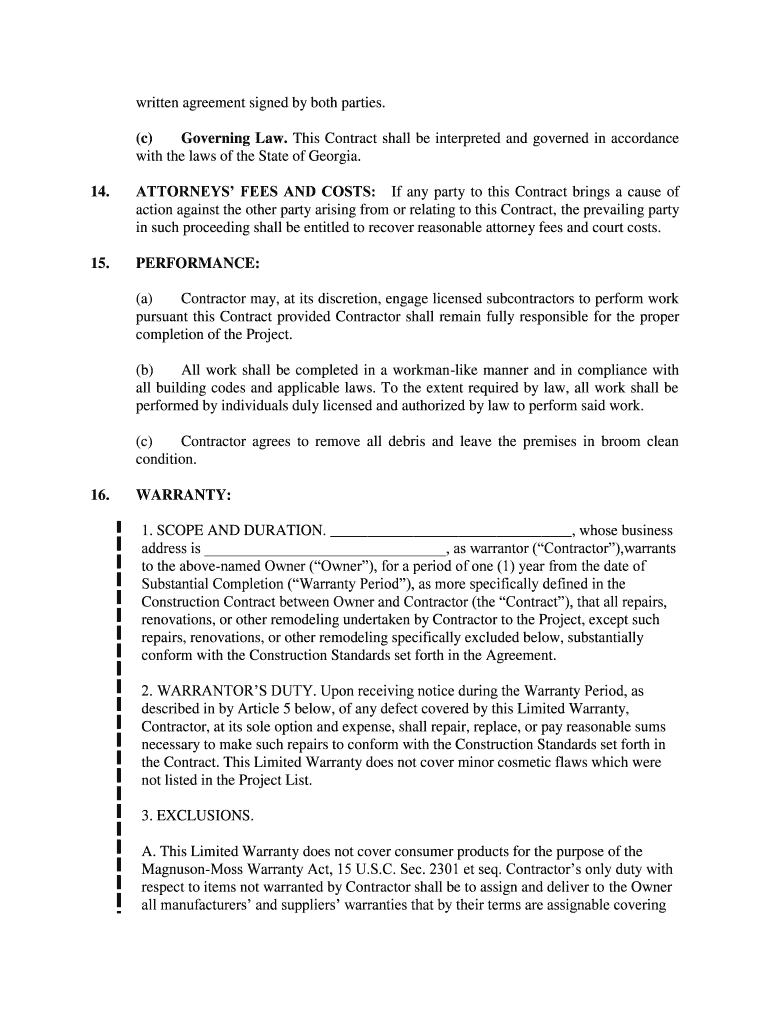 Georgia Contract Form Agreement