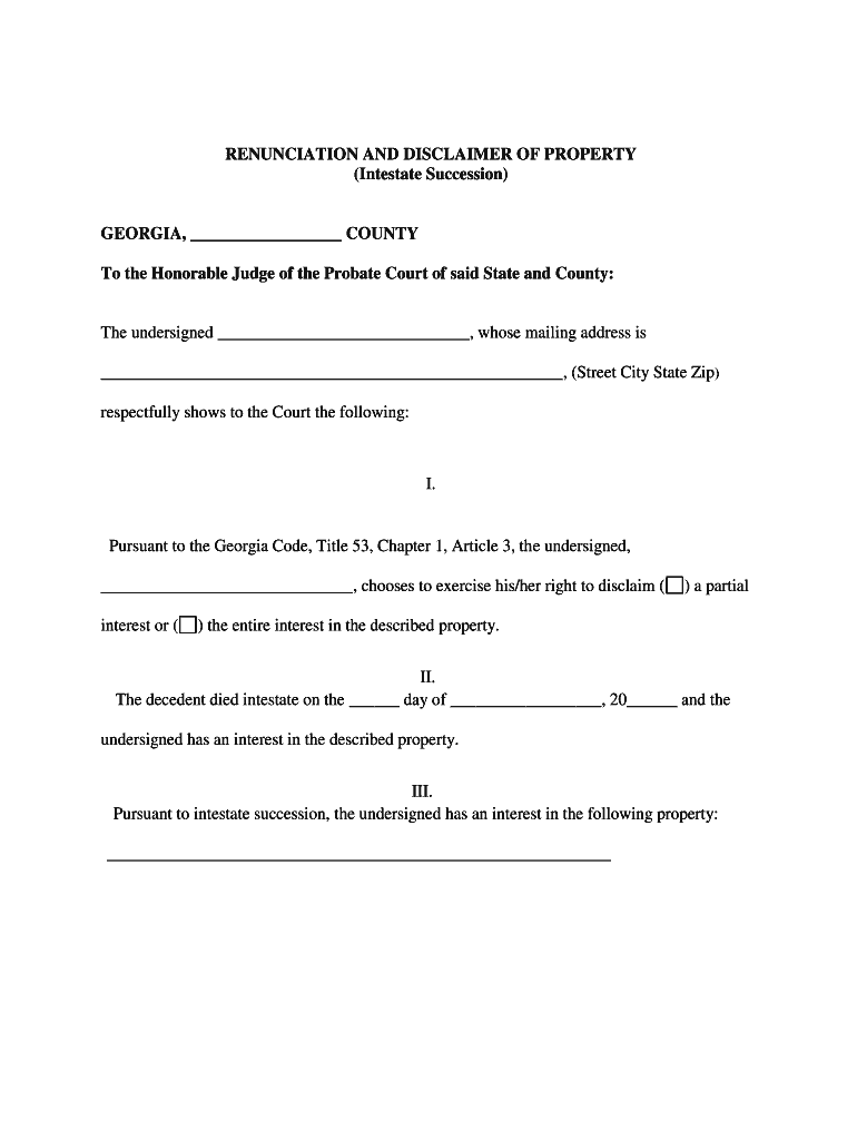 Georgia Intestate  Form