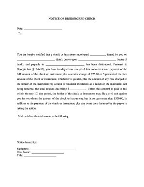 Georgia Notice of Dishonored Check Civil Keywords Bad Check, Bounced Check Form
