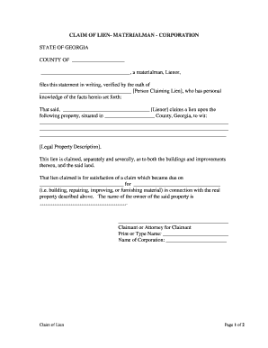 Georgia Lien Materialman  Form