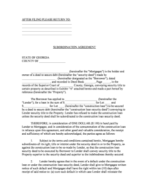 Georgia Subordination Agreement of Mortgage  Form