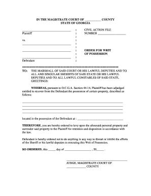 Ga Writ Possession  Form