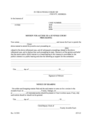 Georgia Order on Motion to Exclude Persons from a Hearing in a Dependency Proceeding  Form