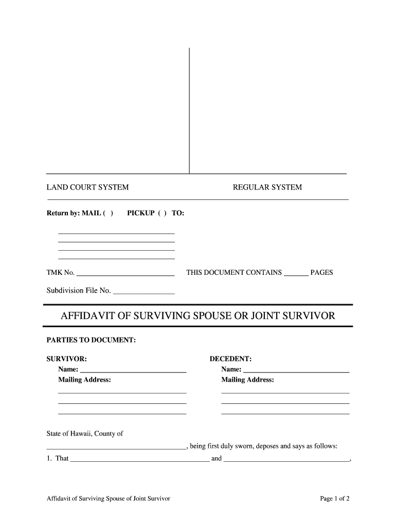 Hawaii Affidavit of Surviving Spouse or Joint Survivor  Form