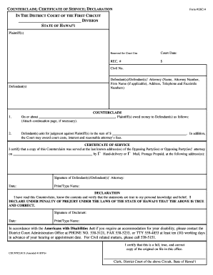 Hawaii Counterclaim  Form