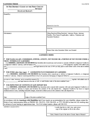 Hawaii Hawaii Garnishee Order  Form