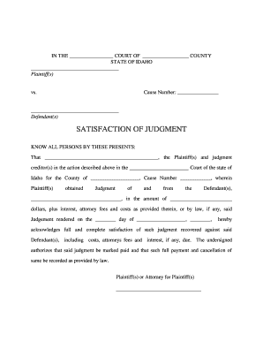 Idaho Judgment Form