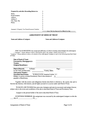 Idaho Assignment of Deed of Trust by Individual Mortgage Holder  Form