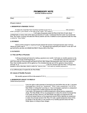 Illinois Illinois Installments Fixed Rate Promissory Note Secured by Residential Real Estate  Form