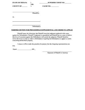 Verified Motion for Proceedings Supplemental and Order to Appear  Form