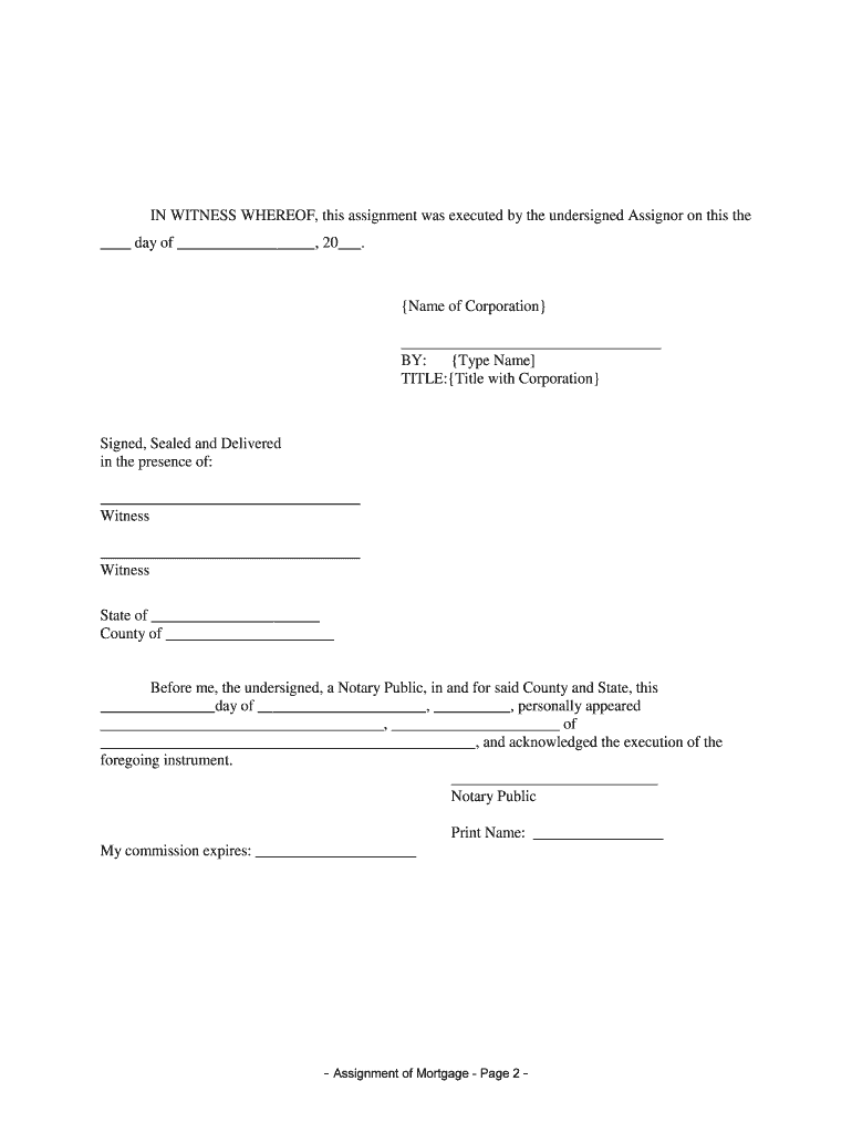Indiana Assignment of Mortgage by Corporate Mortgage Holder  Form