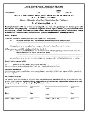 Indiana Lead Based Paint Disclosure  Form