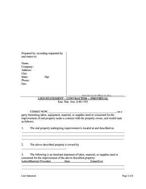 LIEN STATEMENT CONTRACTOR INDIVIDUAL  Form