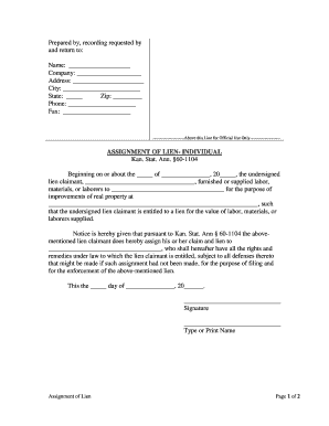 Kansas Lien  Form