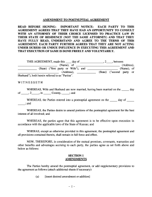 Kansas Amendment to Postnuptial Property Agreement Kansas  Form