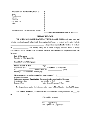Kansas Satisfaction, Release or Cancellation of Mortgage by Corporation  Form
