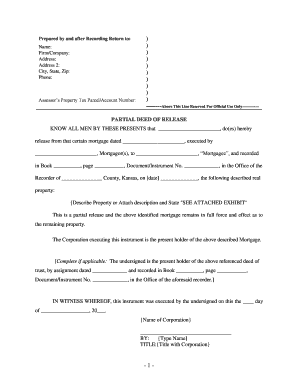 Partial Release Mortgage Template  Form