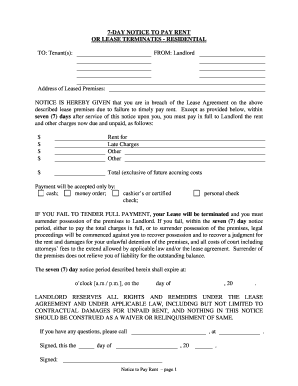 Ky 7 Day Notice  Form