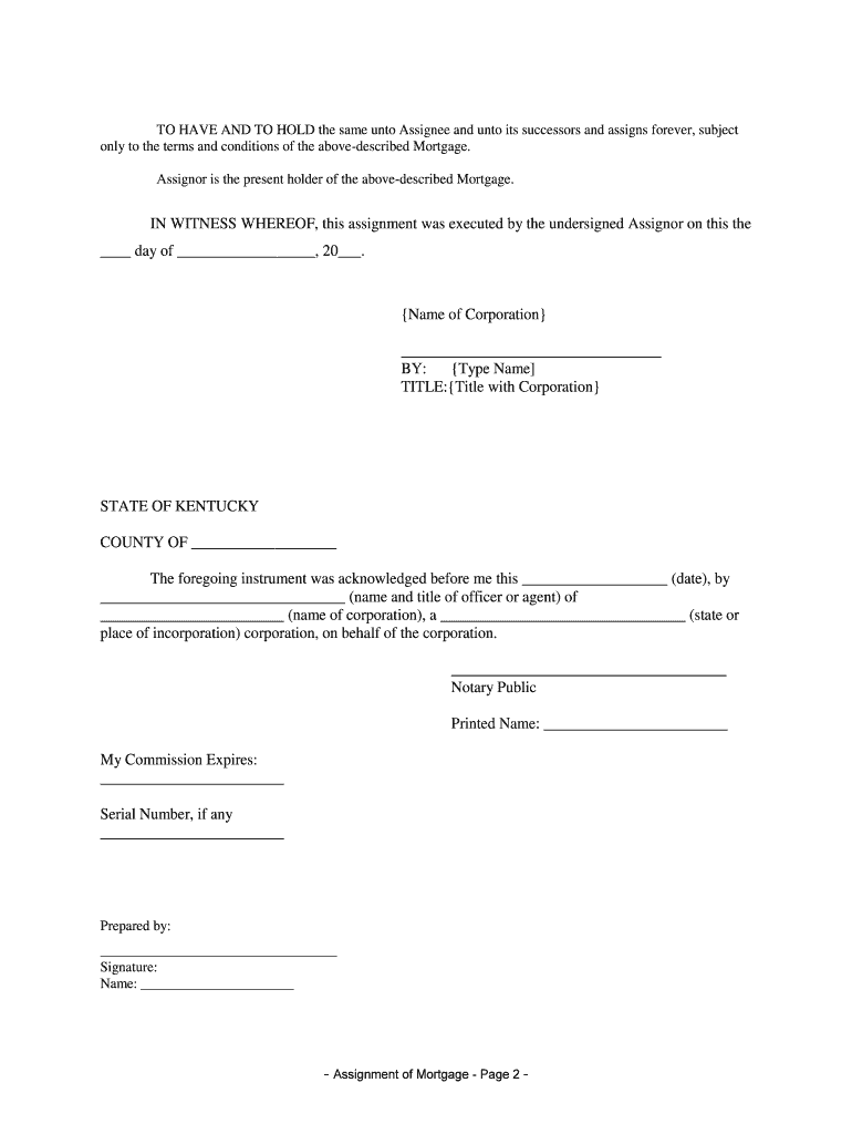 Assignment Mortgage Corporate  Form