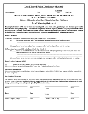 Lead Based Paint Disclosure Rental Form