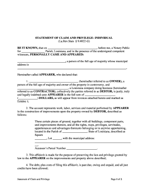Louisiana Statement of Claim and Privilege Form