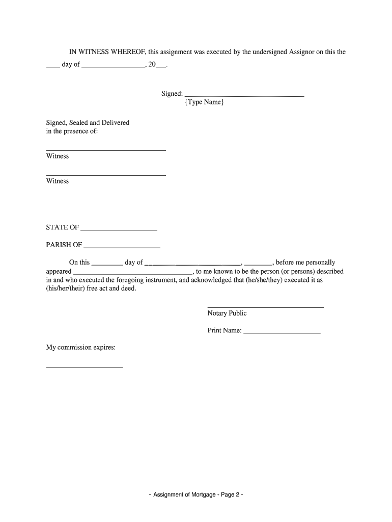 Louisiana Assignment of Mortgage by Individual Mortgage Holder  Form