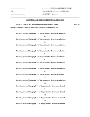Reconventional Demand Louisiana  Form