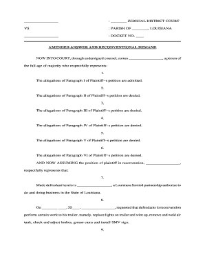 Louisiana Reconventional Demand  Form