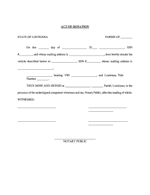 Act of Donation Form Vehicle