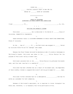 Louisiana Hardship License Application  Form