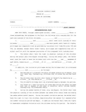 Joint Custody Plan  Form